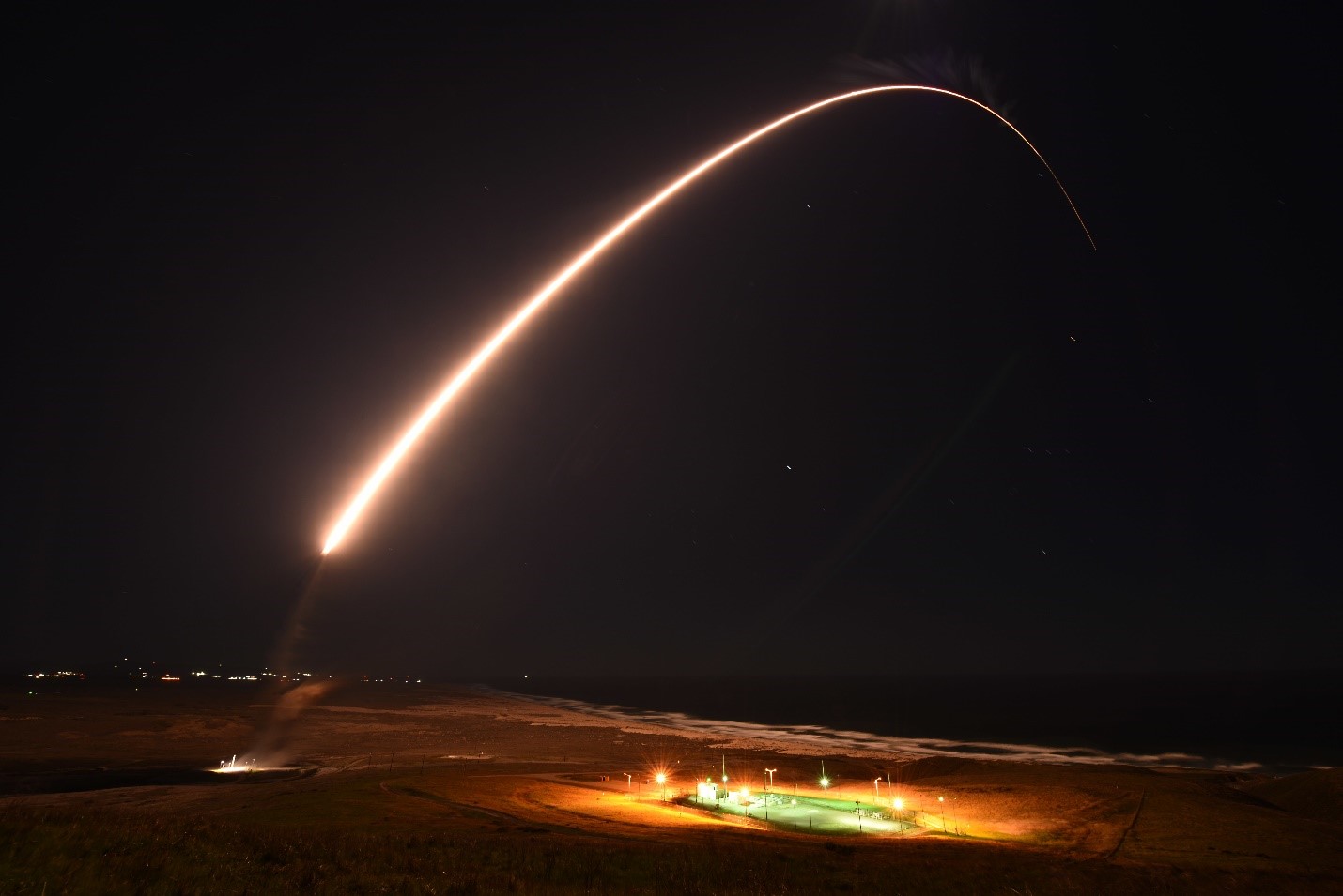 A Boeing-built Minuteman III ICBM takes flight from a launch facility at Vandenberg Space Force Base, California. Boeing announced Tuesday that it was awarded an additional $405 million contract to continue testing on nuclear weapons components at Hill Air Force Base.