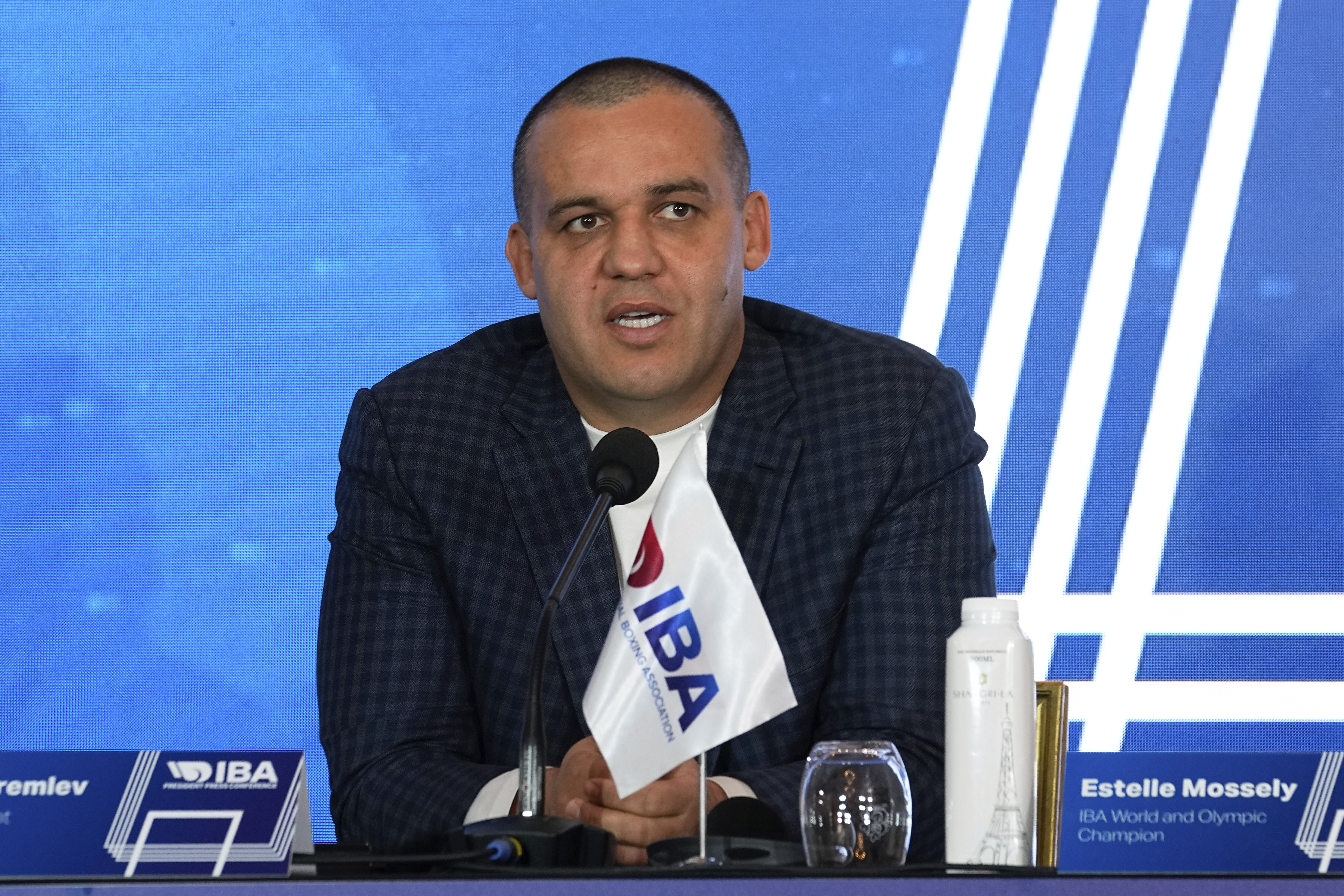 FILE - The president of the International Boxing Association Umar Kremlev attends a conference in Paris, France, Nov. 16, 2023. The Court of Arbitration for Sport has upheld the IOC decision to remove the International Boxing Association from the Olympic family.