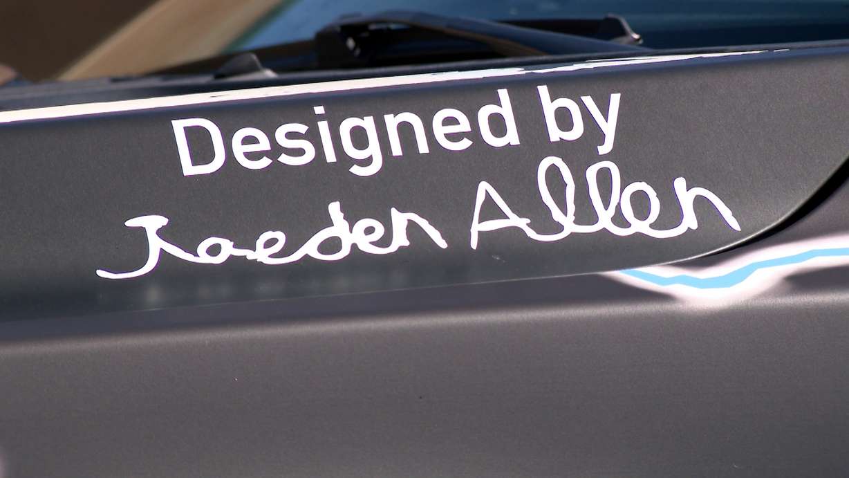 The new Herriman police car design includes fifth-grader Jaeden’s signature.