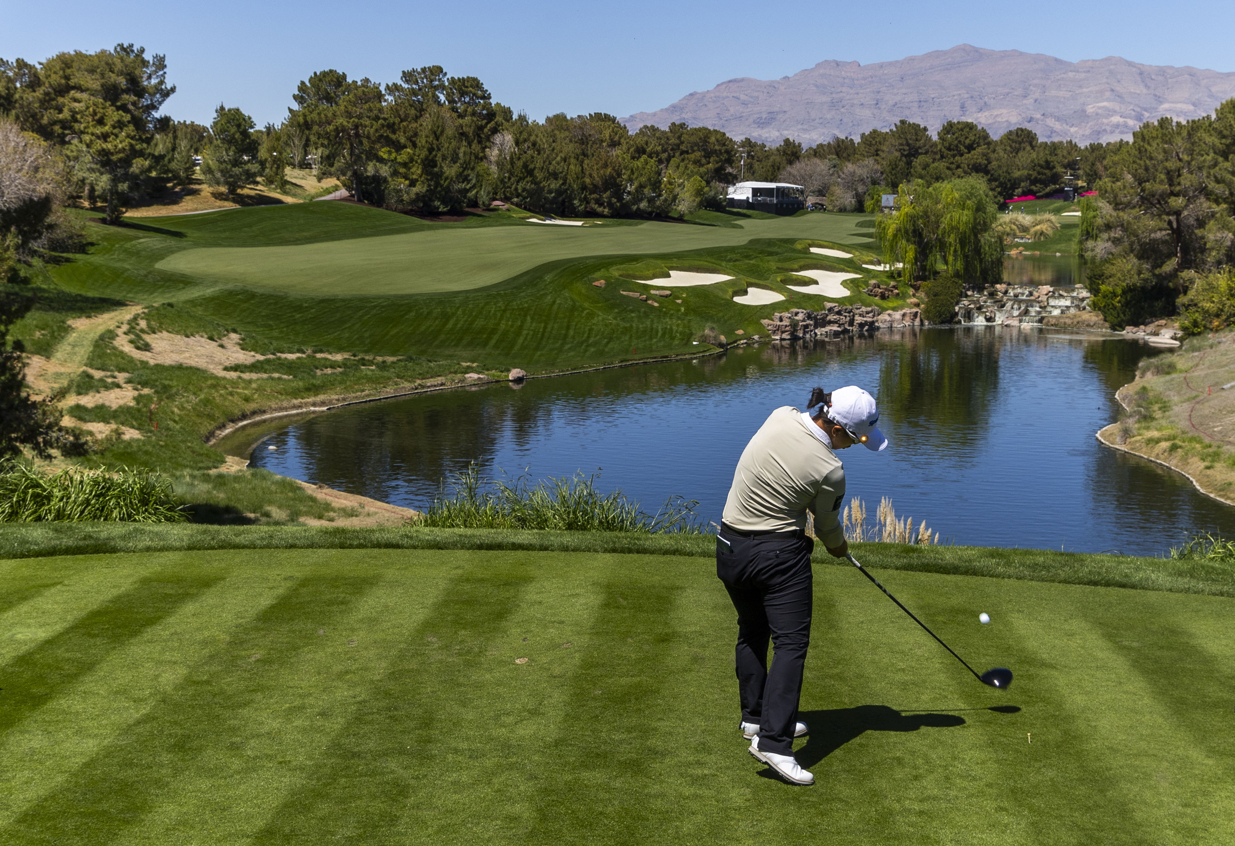 Sei Young Kim drives the ball down the 18th fairway during the first day of the LPGA T-Mobile Match Play golf tournament at Shadow Creek on Wednesday, April 3, 2024, in North Las Vegas, Nev.