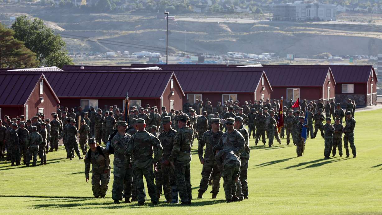 Guardsmen prepare as the Utah National Guard hosts the 2023 Governor’s Day Review at Camp Williams in Bluffdale on Sept. 9, 2023. The Utah National Guard says it is taking steps to reduce the risk of sexual assault in the future.