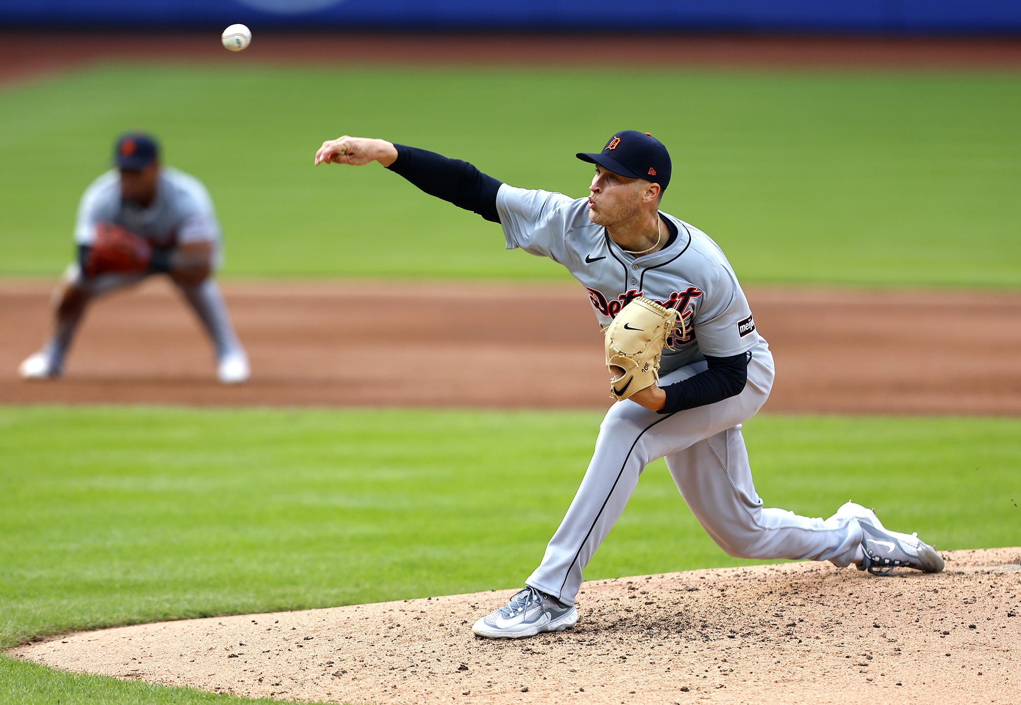 Detroit Tigers starting pitcher Matt Manning throws against the New York Mets during the fourth inning in the second game of a baseball doubleheader, Thursday, April 4, 2024, in New York. 