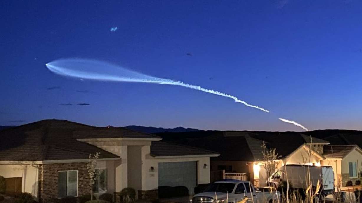 The second stage of a Falcon 9 rocket launched from California as seen from St. George, March 18. A rocket launch from California on Friday evening is likely to be visible from southern Utah.