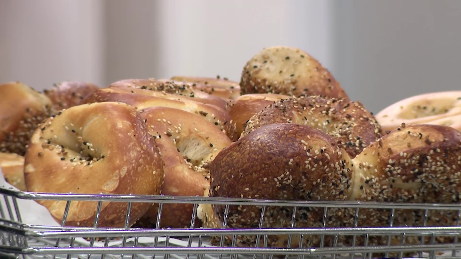 The “Everything” bagels are seen on display at Cheryl’s Bagels in Bountiful.