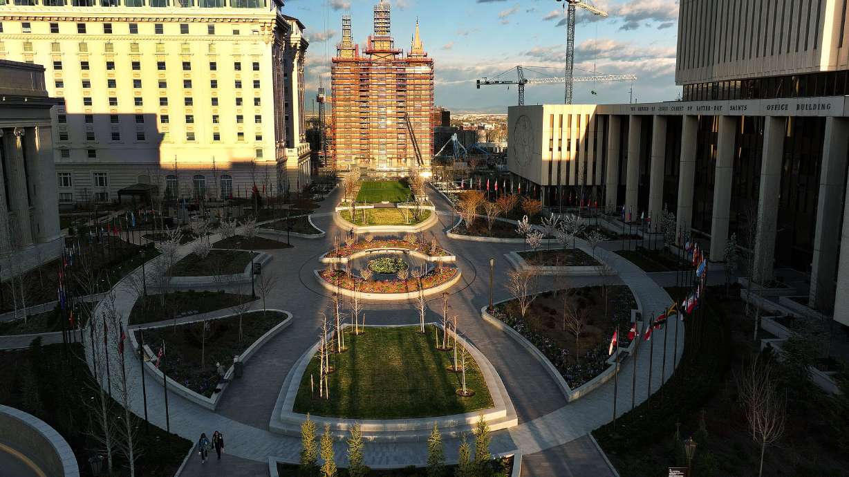 Renovation continues on the Salt Lake Temple of The Church of Jesus Christ of Latter-day Saints in Salt Lake City on Friday. The church's general conference begins Saturday.