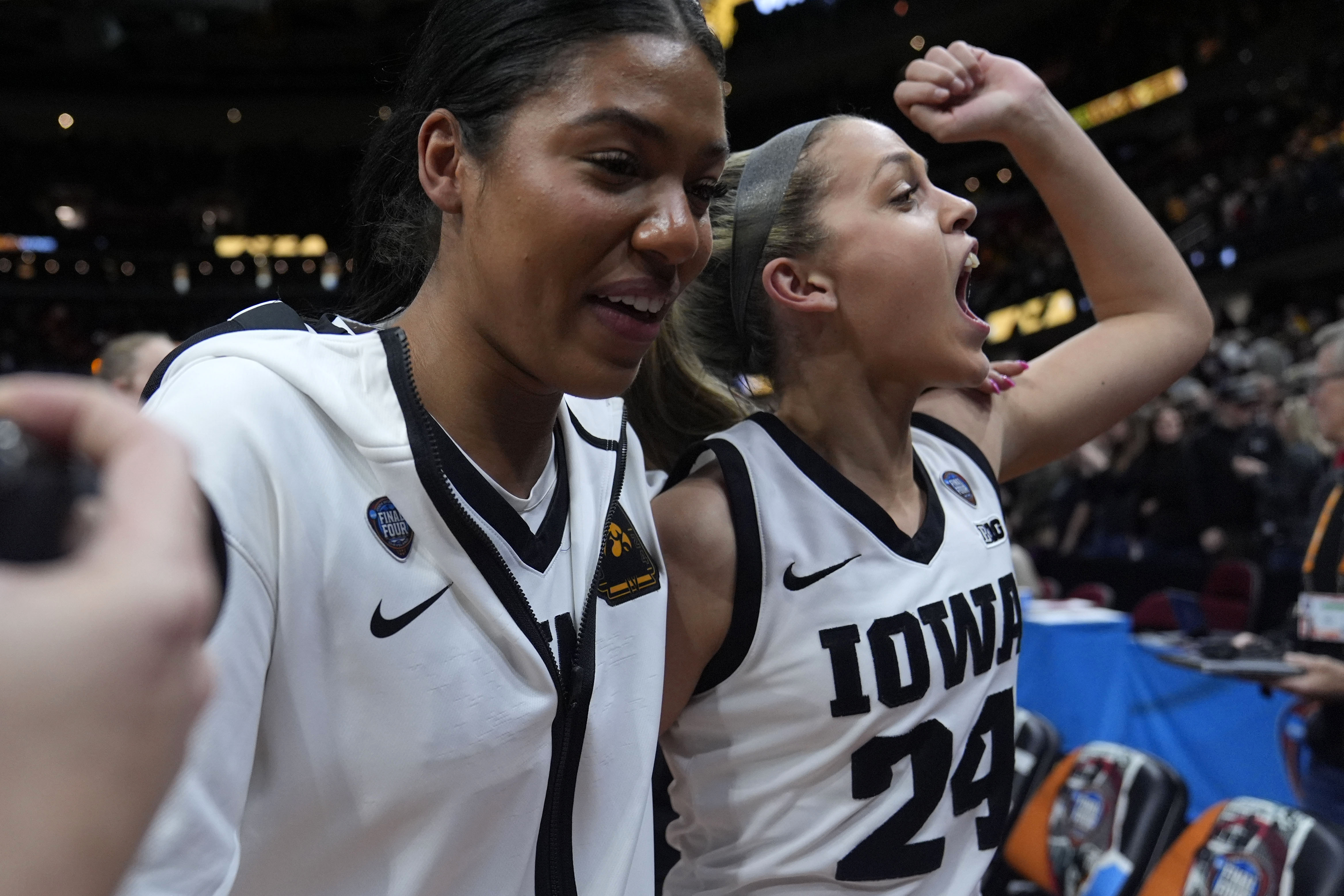 Iowa guard Gabbie Marshall (24) walks off the court after a Final Four college basketball game against UConn in the women's NCAA Tournament, Friday, April 5, 2024, in Cleveland. Iowa won 71-69. 