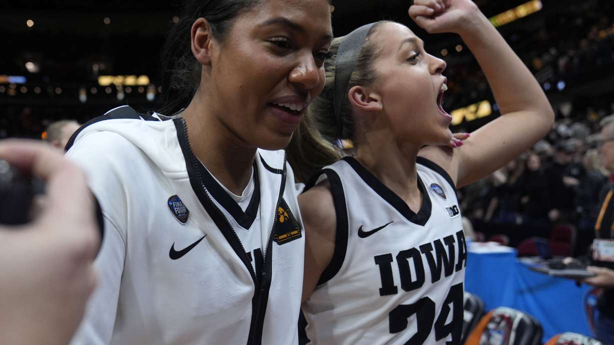 Iowa guard Gabbie Marshall (24) walks off the court after a Final Four college basketball game against UConn in the women's NCAA Tournament, Friday, April 5, 2024, in Cleveland. Iowa won 71-69.