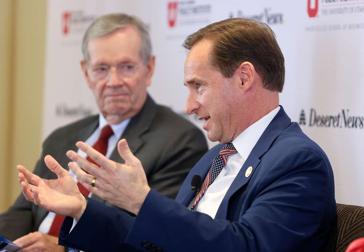 Rep. Steve Eliason, R-Sandy, participates in a "Caring for Those in Need" panel discussion at “What’s Past is Prologue: Public policy lessons from the past quarter century” at the Thomas S. Monson Center in Salt Lake City on Friday.