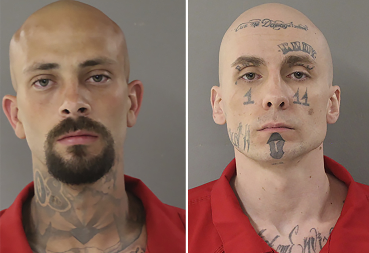 This photo combo shows from left, Nicholas Umphenour and Skylar Meade. Meade and Umphenour, suspects in an attack on corrections officers at a Boise, Idaho, hospital are due in court for a preliminary hearing Monday.