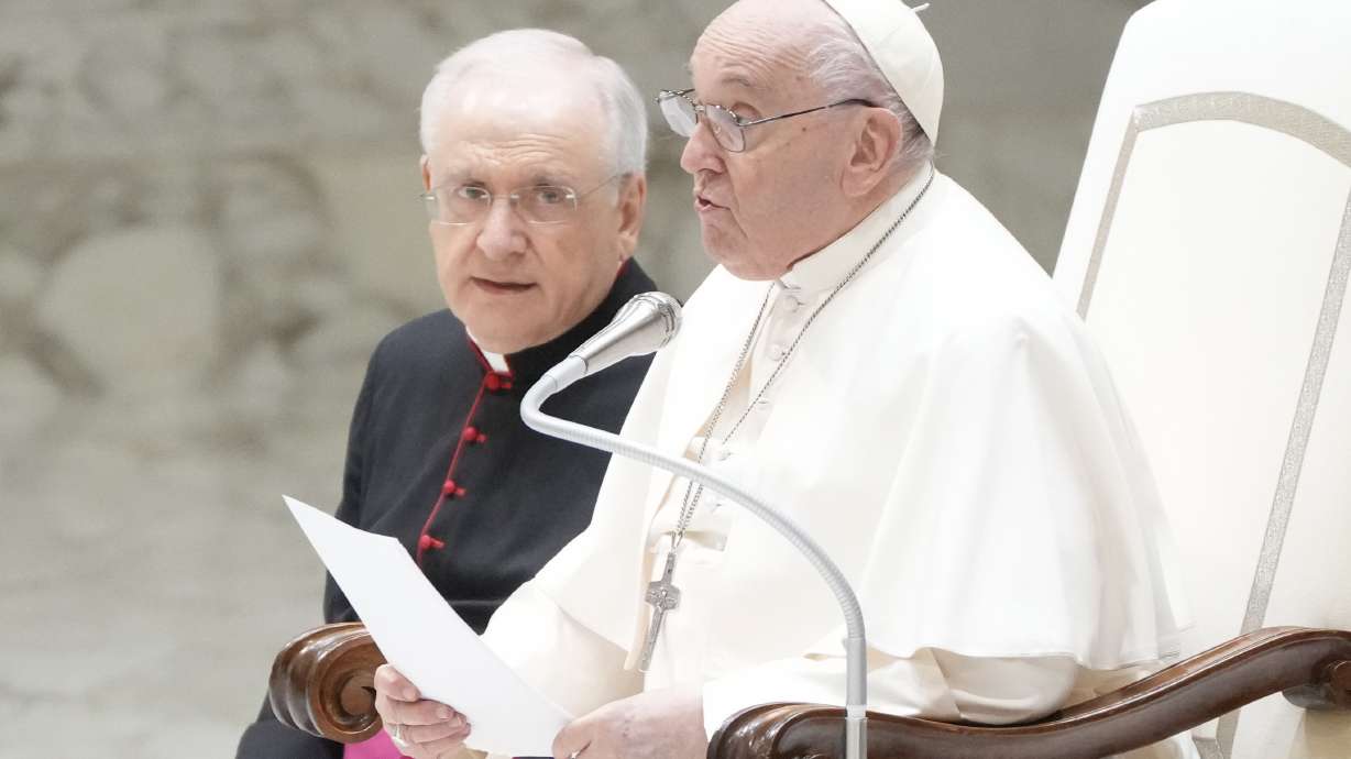 Pope Francis meets with volunteers of the Italian Red Cross in the Paul VI hall at the Vatican, Saturday. The Vatican has declared that gender-related surgeries and surrogacy are grave violations of human dignity.