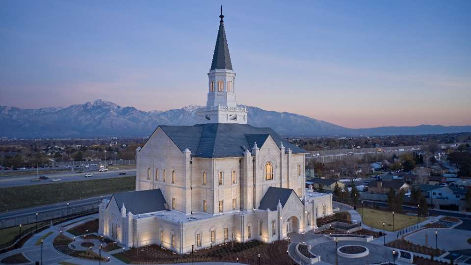 The exterior of the Taylorsville Utah Temple, which is brand new.