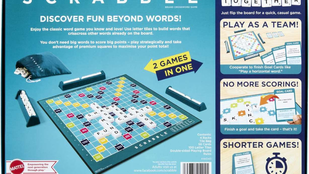 The new version of the board game Scrabble, that includes a new version called Scrabble Together, is shown.