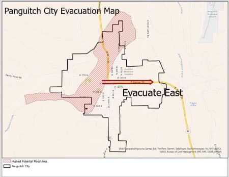 This map shows areas that would be evacuated near Panguitch Lake if a Level 3 emergency situation is reached.