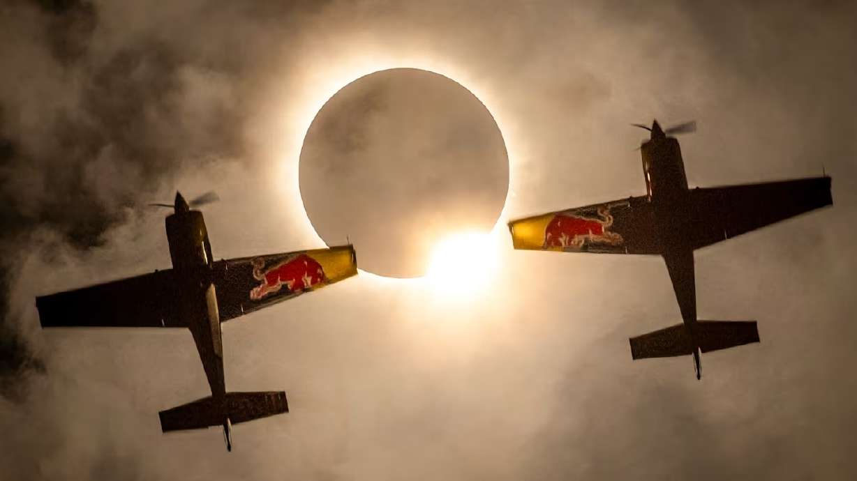 Two pilots lined up with the total solar eclipse on Monday in Sulphur Springs, Texas.