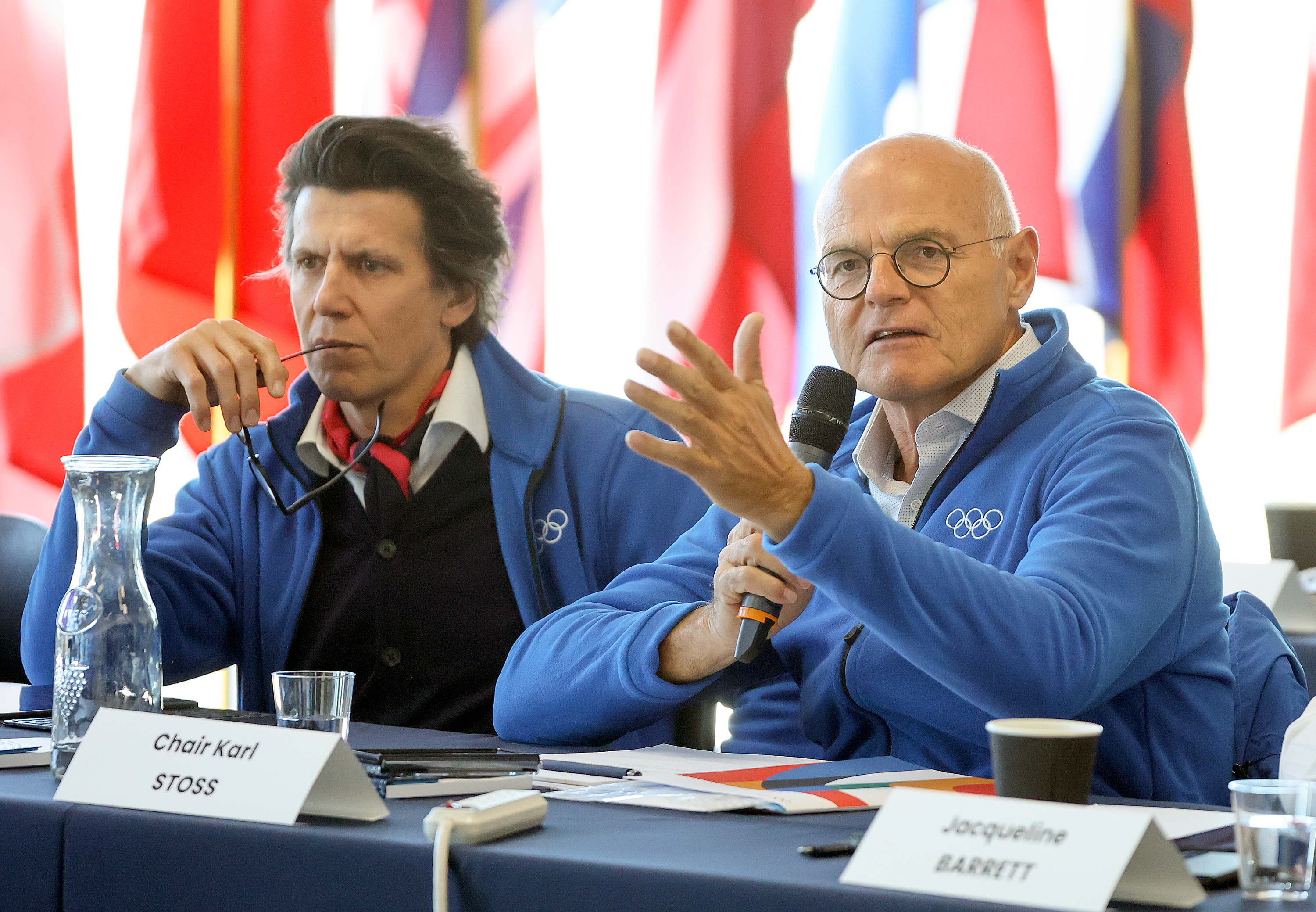 Karl Stoss, chairman of the Future Host Commission for the Olympic Winter Games, speaks at Rice-Eccles Stadium in Salt Lake City as IOC and U.S. Olympic & Paralympic leaders tour proposed venues for the 2034 Games on Wednesday.