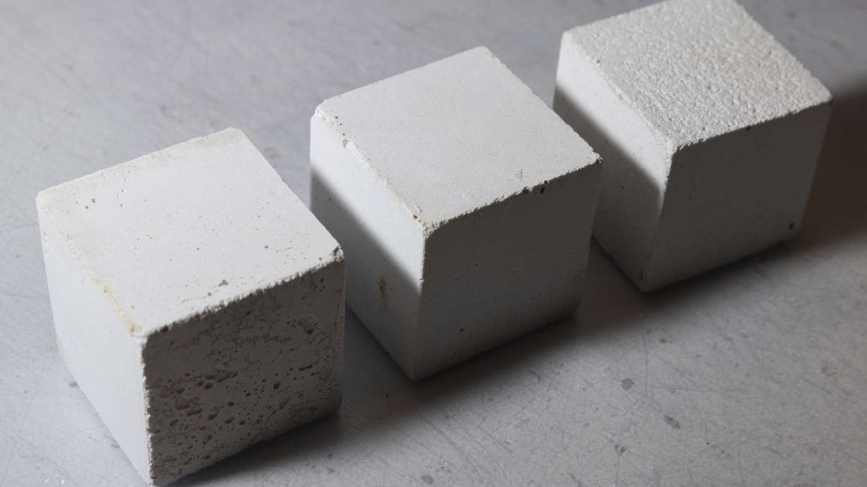 Mortar cubes rest in the product lab at Fortera's facility in San Jose, Calif., Wednesday. The cement industry is one of the largest emitters of carbon dioxide and is responsible for about 8% of global emissions each year.