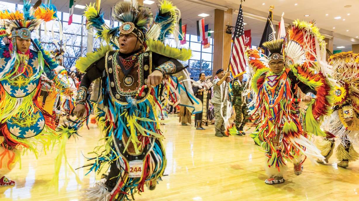 The University of Utah's American Indian Resource Center is hosting a powwow on Saturday. The image comes from the U. powwow held April 2017.