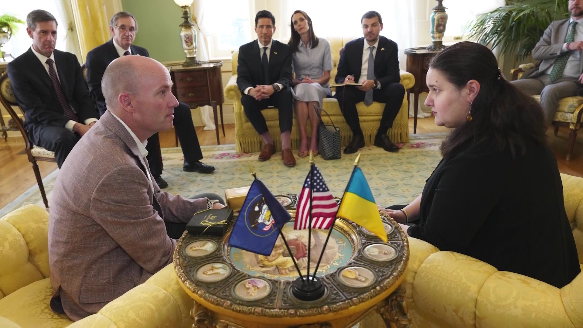 Oksana Markarova, the Ukrainian ambassador to the U.S., met with Utah Gov. Spencer Cox at the capital in Salt Lake City Thursday.