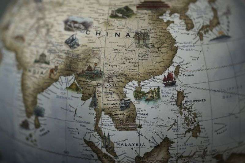 Map of Asia, including China and Taiwan, are displayed on a globe at a studio in London, Feb. 27.