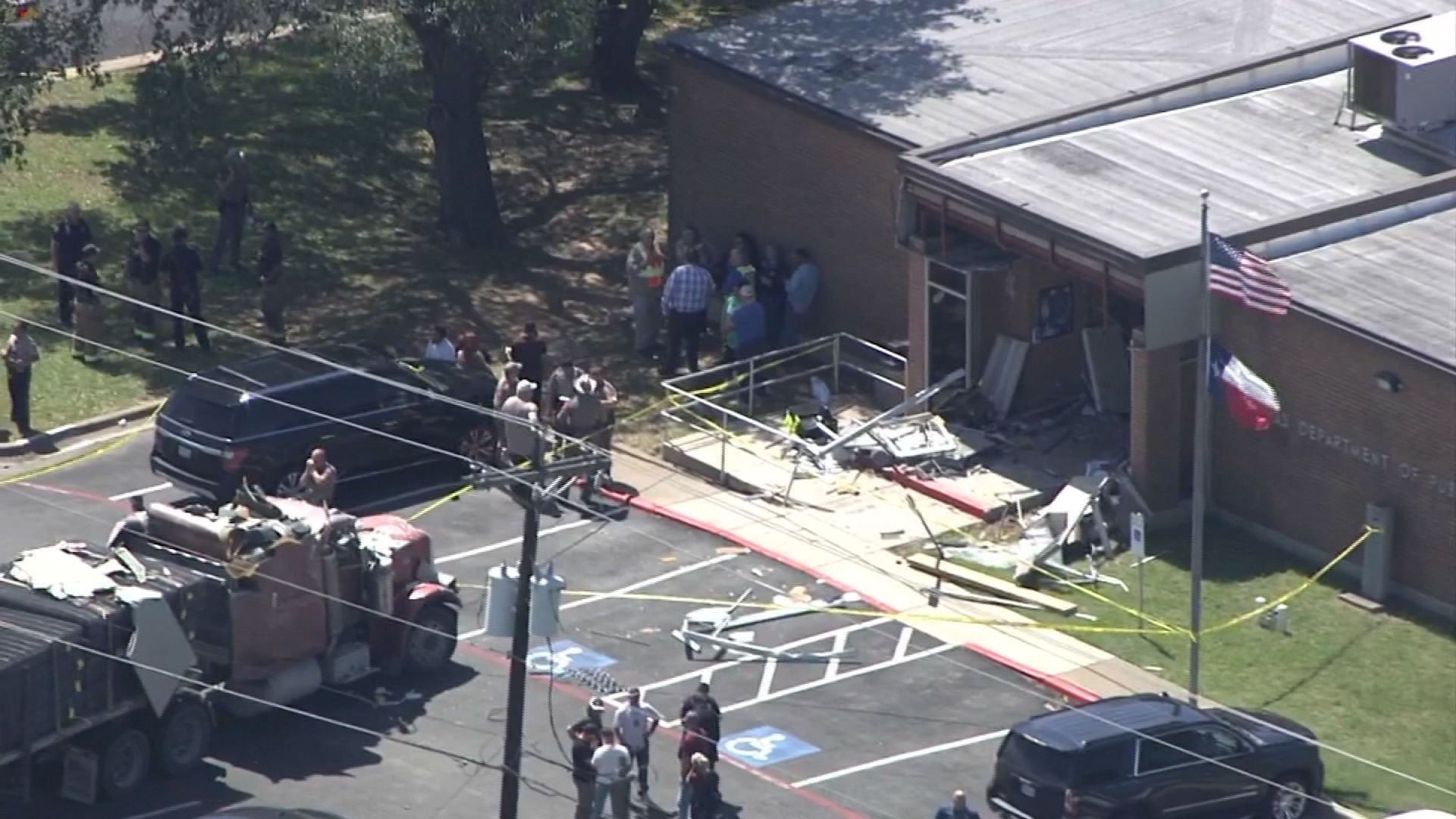 A branch of the Texas Department of Public Safety in Brenham was damaged when a truck crashed into the entrance.