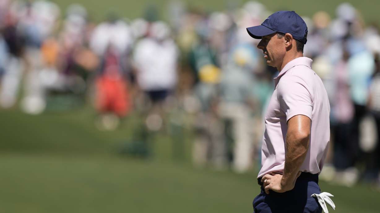 Rory McIlroy, of Northern Ireland, waits to play on the seventh hole during third round at the Masters golf tournament at Augusta National Golf Club Saturday, April 13, 2024, in Augusta, Ga.