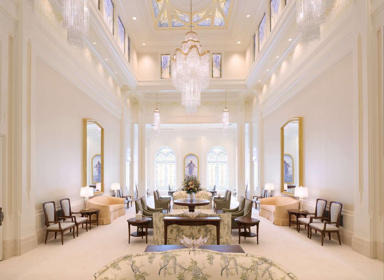 The celestial room in the Layton Utah Temple. The open house for the temple begins on Friday.