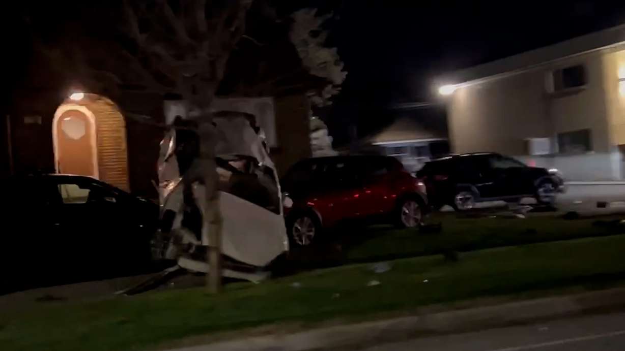 Provo police are searching for a driver whose car flew through the air and crashed into two other vehicles April 7.