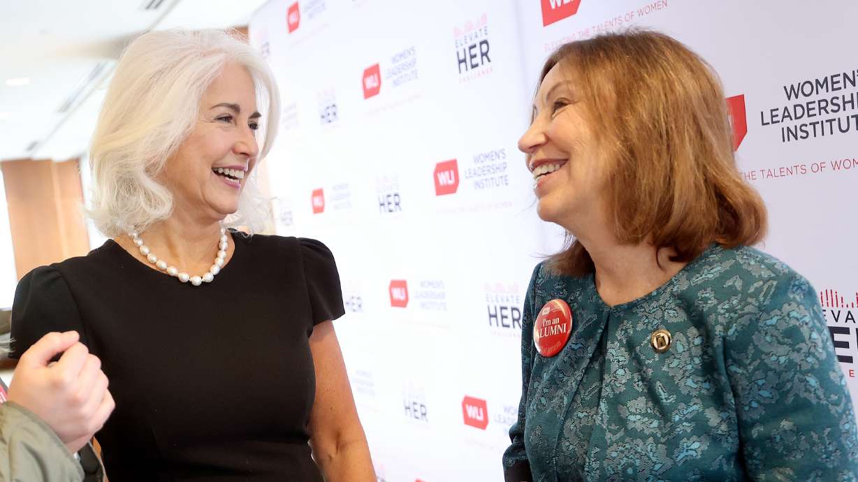 Patricia Jones, CEO of the Women’s Leadership Institute, talks with Rep. Rosemary Lesser, D-Ogden, at Championing Gender Diversity in Business and Politics, celebrating the 10th anniversary of the Women's Leadership Institute, in Salt Lake City on Wednesday.