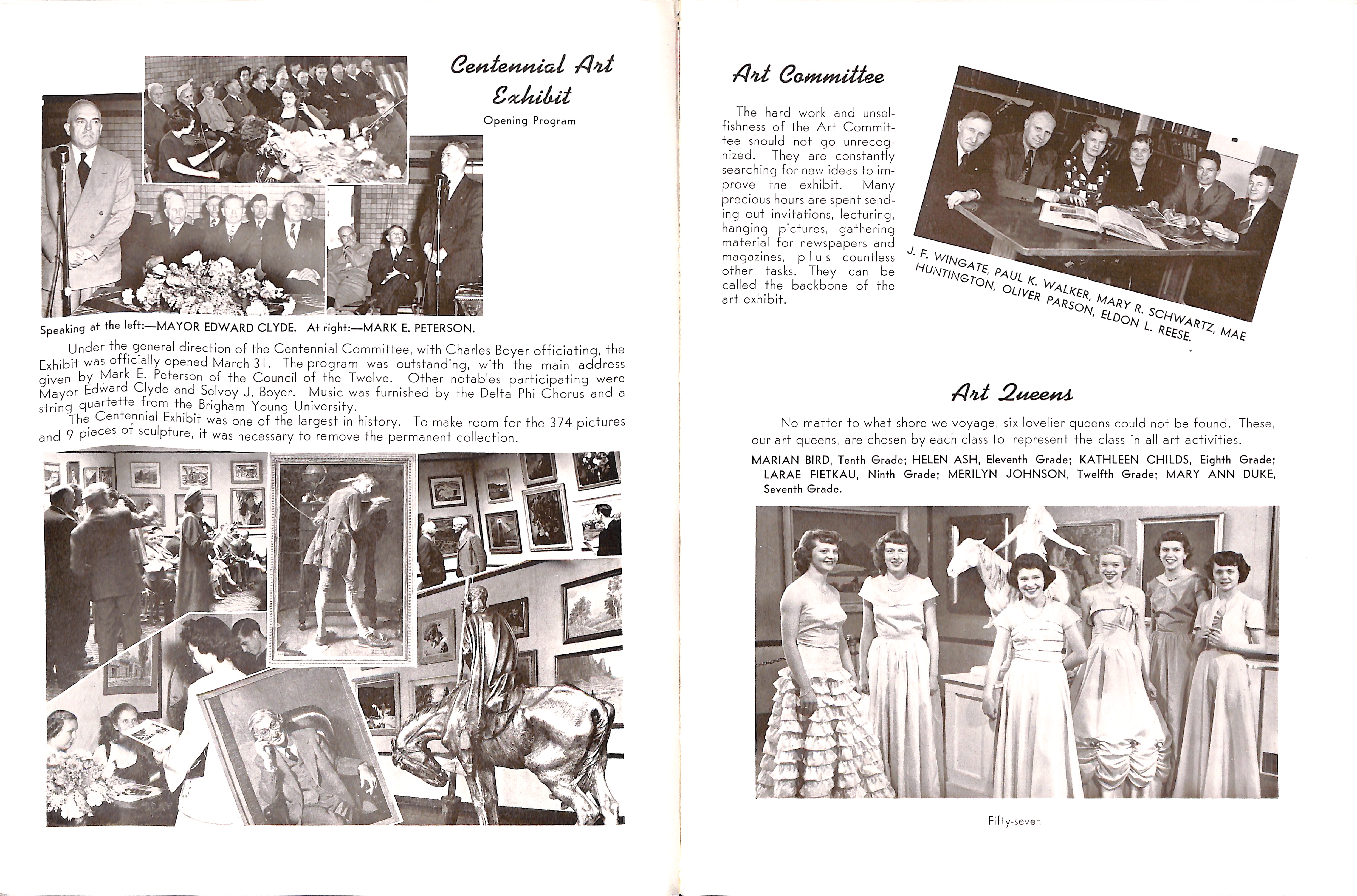 A 1950 Springville High School yearbook has pictures of the year's art queens and art committee for the Springville Museum of Art.