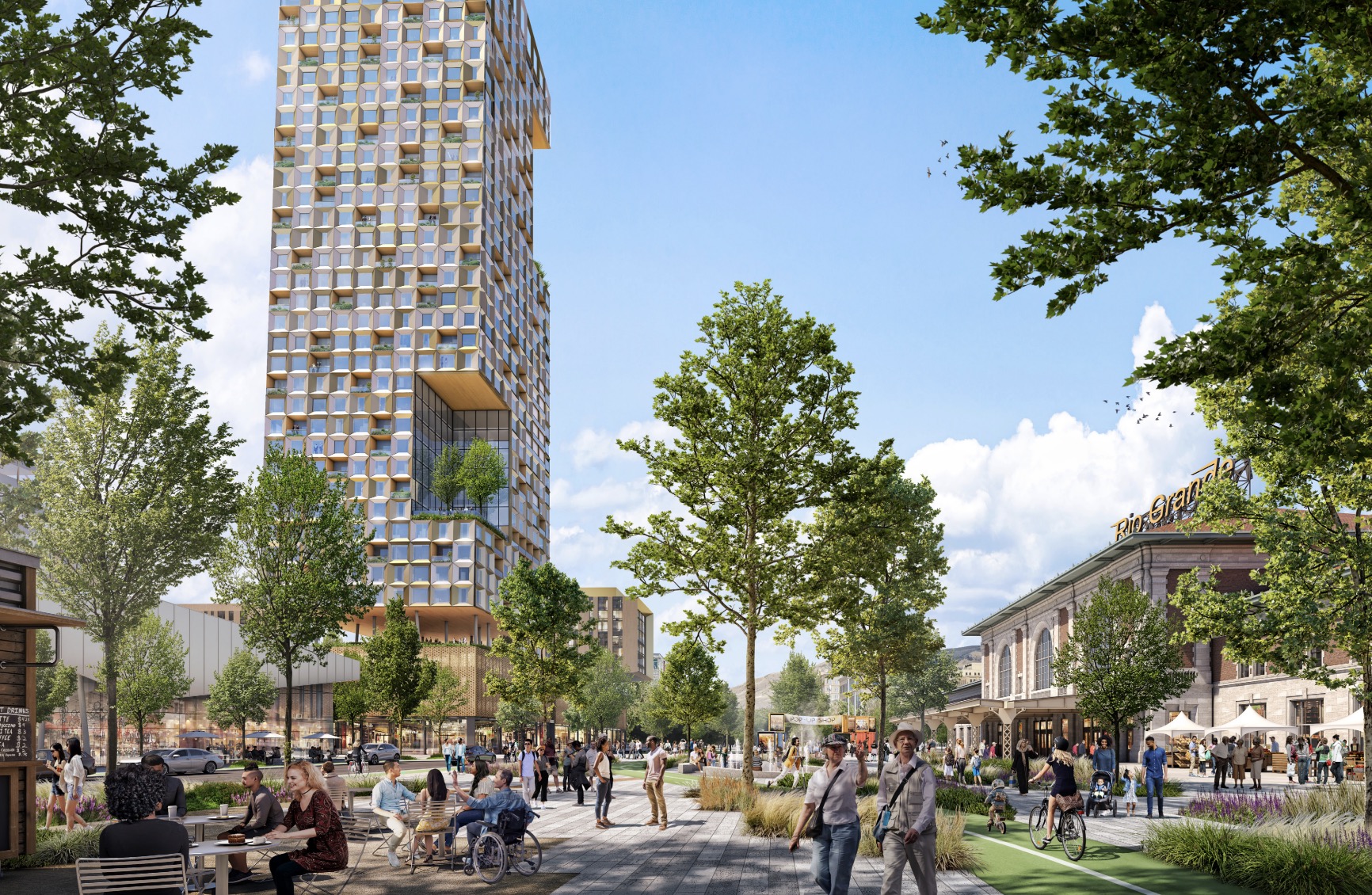 A rendering of the Green Loop passing through the "Rio Grande District" in Salt Lake City. The Redevelopment Agency of Salt Lake City published a vision plan for the area on Tuesday.