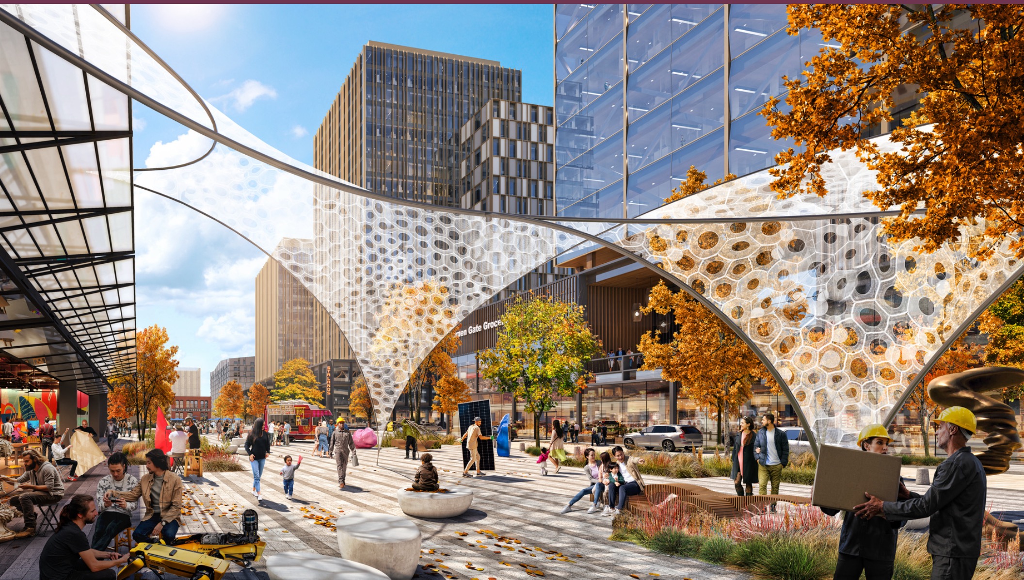 A rendering of an arts campus plaza within the "Rio Grande District."