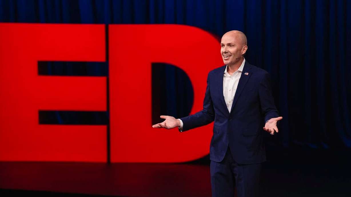 Gov. Spencer J. Cox speaks at TED2024: The Brave and the Brilliant, on Wednesday in Vancouver, British Columbia, Canada. Utah's governor shared his national "Disagree Better" campaign, becoming the only sitting elected official to speak at the biannual flagship conference.