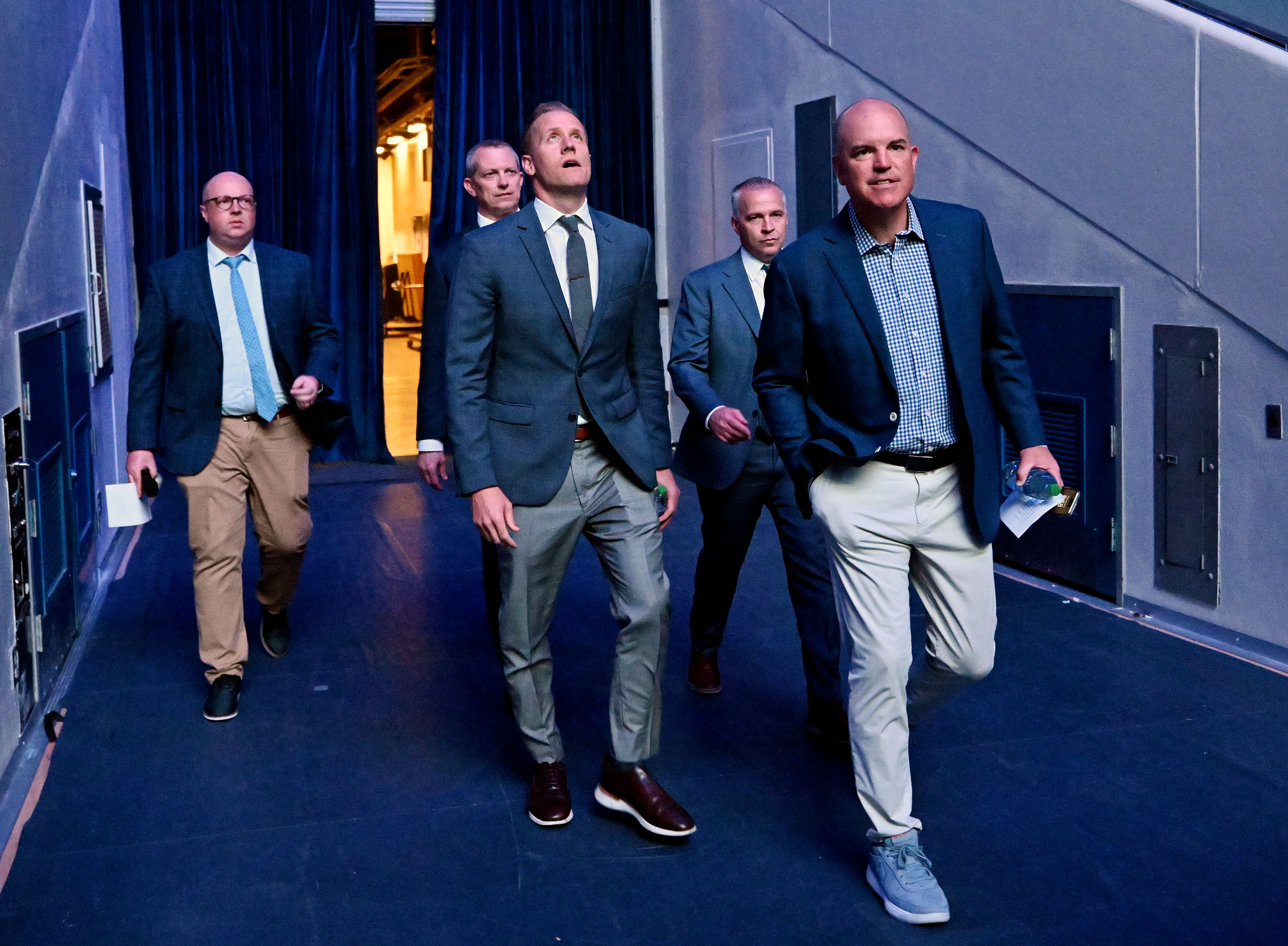 BYU’s new men’s head basketball coach Kevin Young looks up at the Marriott Center as he walks in prior to the official announcement in Provo on Wednesday, April 17, 2024.