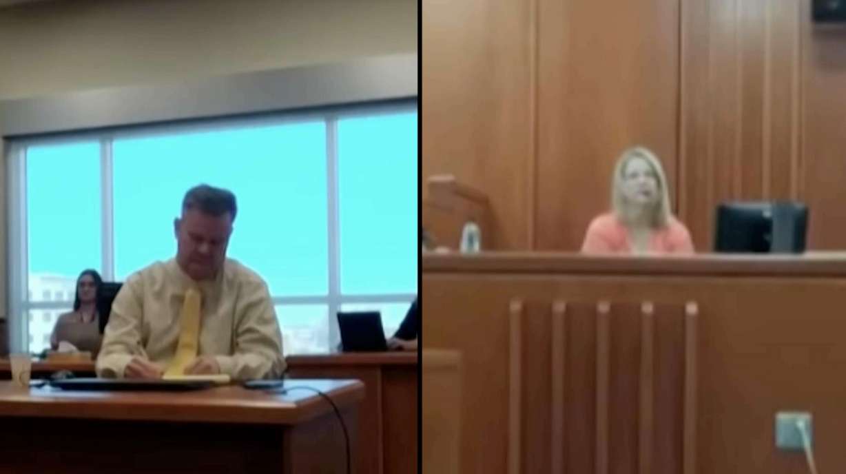 Chad Daybell, left, as seen during his murder trial at the Ada County Courthouse in Boise on April 18. On the same day, Melanie Gibb, right, a former friend of Chad and Lori Daybell, testified during the trial.