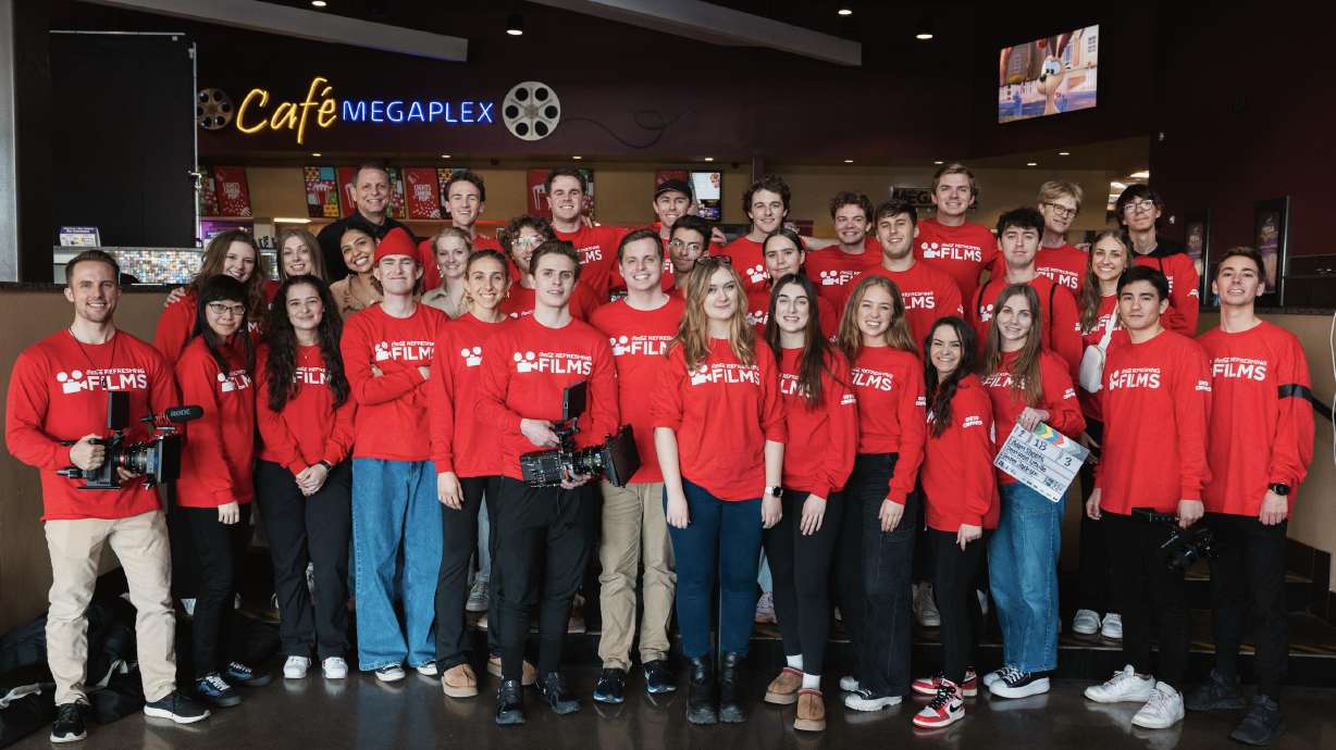 A crew made up of BYU students films a Coca-Cola branded advertisement at the Thanksgiving Point Megaplex on Feb. 23.