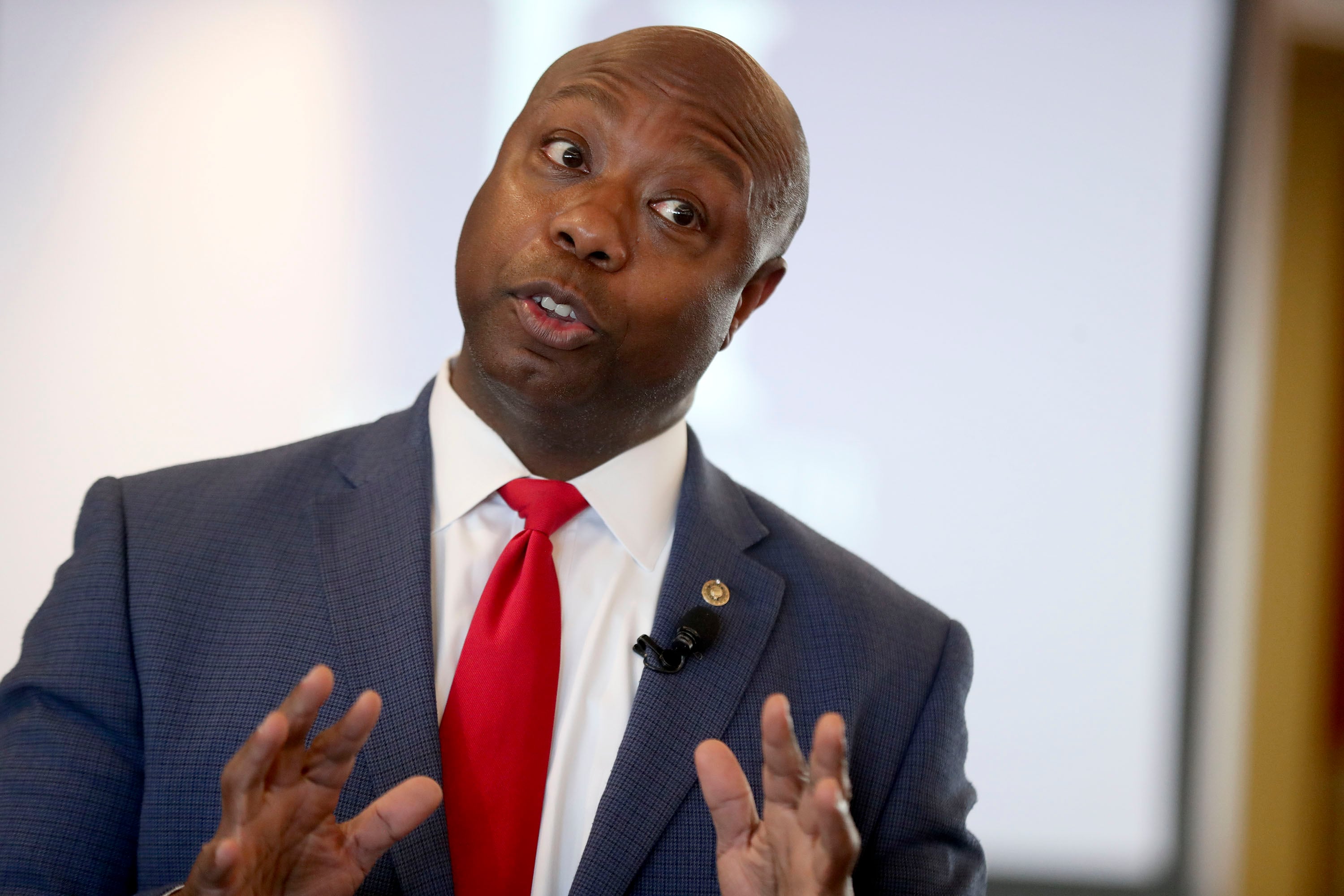 South Carolina Sen. Tim Scott speaks at an Orrin G. Hatch Foundation symposium at Zions Bank Founders Room in Salt Lake City, Oct. 29, 2021.