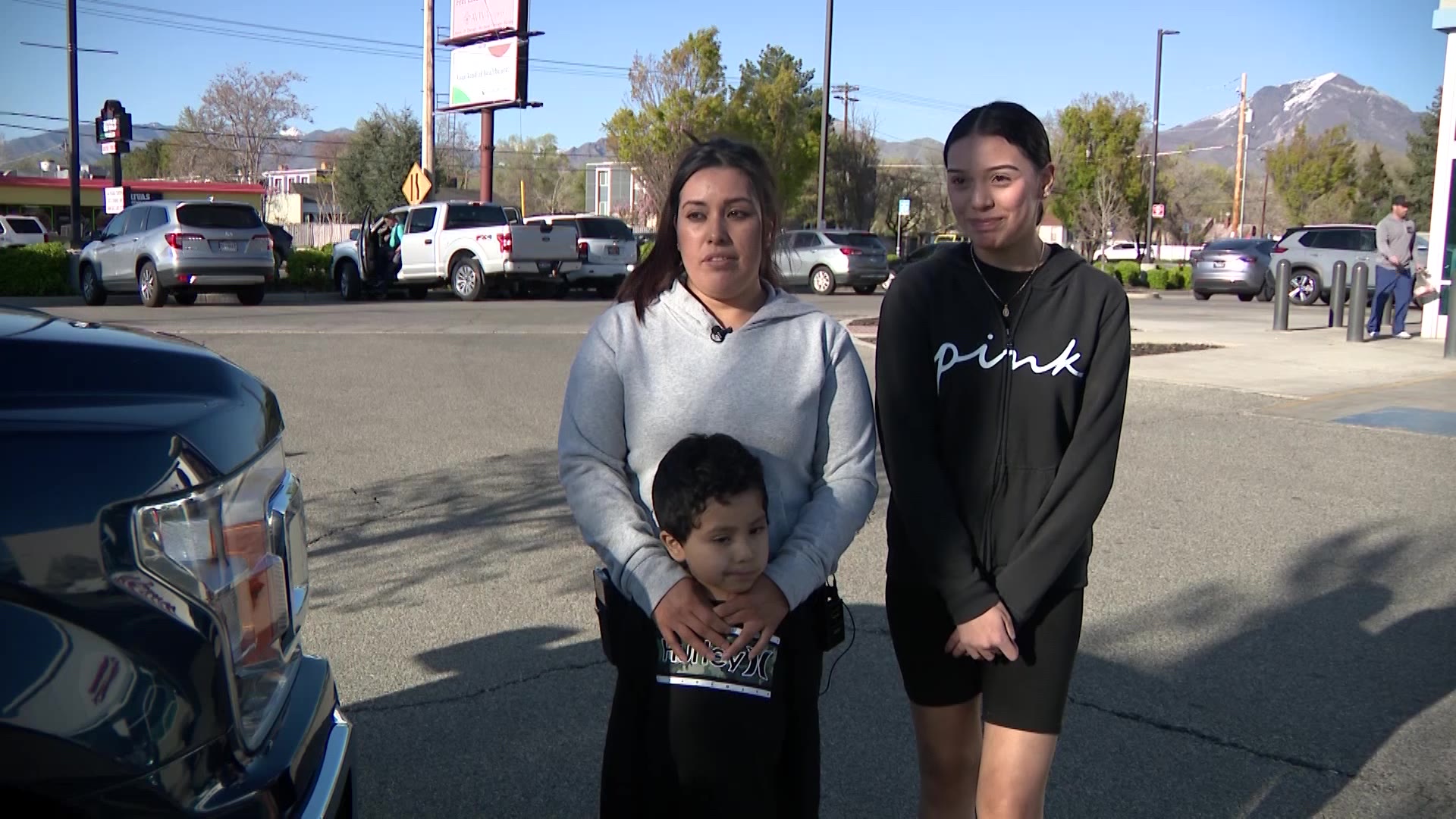 Blanca Ramirez and her two kids, Viviana and Angel. Police are looking for a driver who hit the children, stopped, then left.