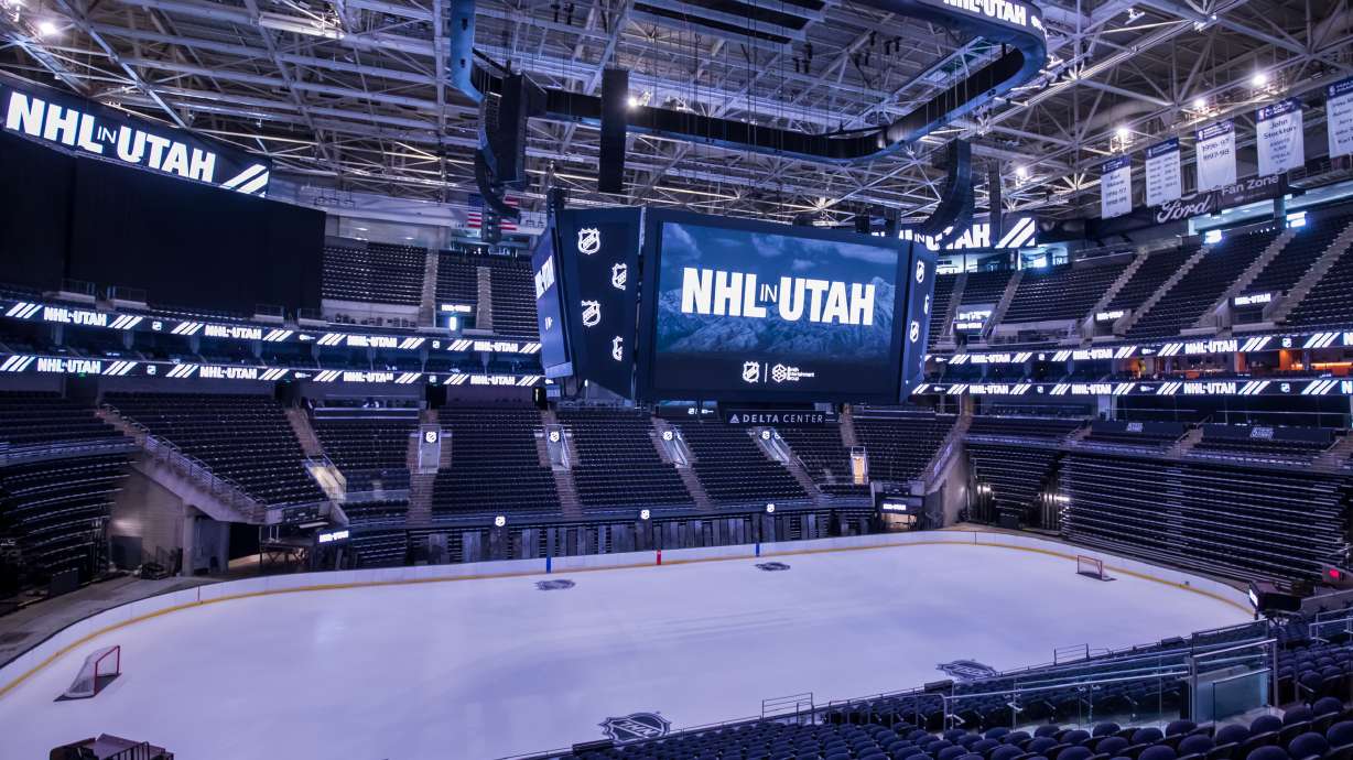 Ice is laid down at Delta Center celebrating the National Hockey League arriving in Utah, Friday, April 19, 2024 in Salt Lake City. NHL owners voted to approve a sale and relocation of the Arizona Coyotes to Utah earlier in the afternoon. (Carter Williams, KSL.com)