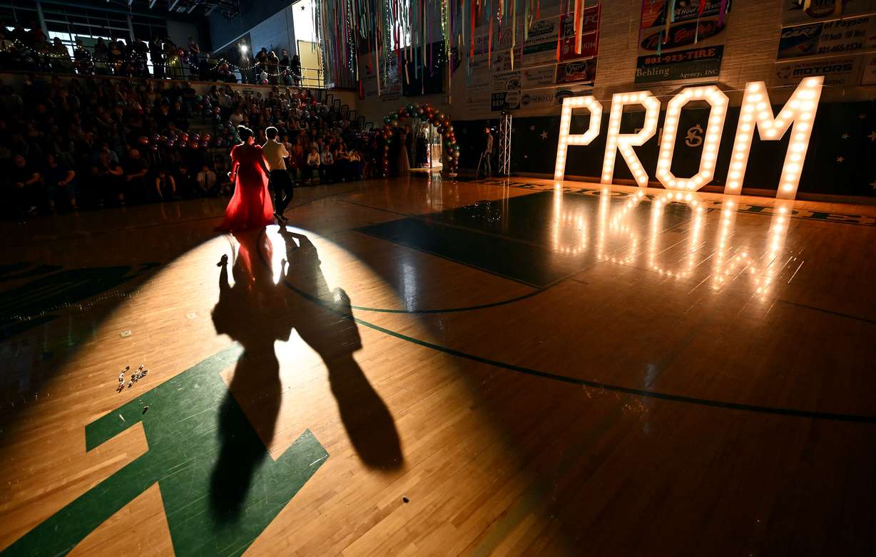 Senior students take part in the promenade during Payson High School’s prom on Saturday.