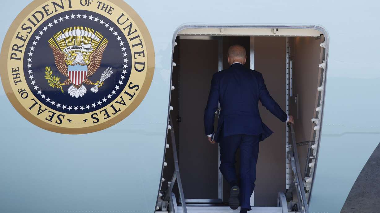 President Joe Biden boards Air Force One, March 11, at Andrews Air Force Base, Md. The White House and the Democratic National Committee are splitting the cost of Biden’s travel while he runs for a second term. It’s part of a longstanding arrangement that prevents taxpayers from being stuck with the full bill for political trips.