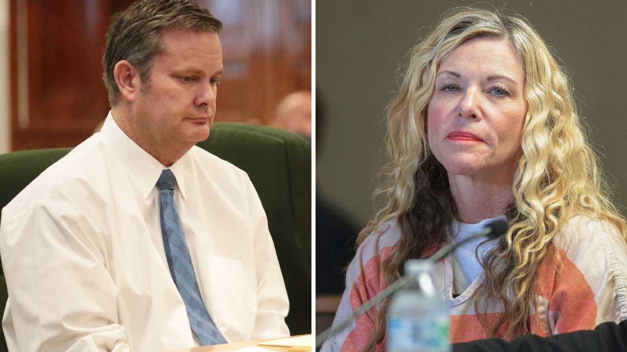 Chad Daybell, left, is pictured in a courtroom in St. Anthony, Idaho, on Aug. 3, 2020, while Lori Vallow, right, is pictured in a courtroom in Rexburg, Idaho, on March 6, 2020, in this composite image.