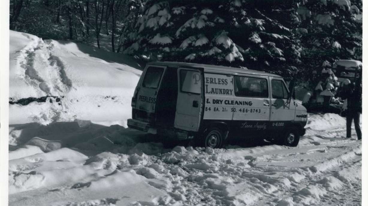 A work van driven by Buddy Booth at Log Haven restaurant in Mill Creek Canyon on March 5, 1982. Booth was one of two men shot and killed outside the restaurant.