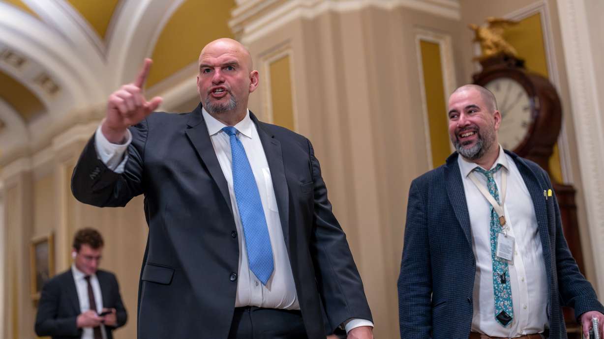 Sen. John Fetterman, D-Pa., at the Capitol in Washington, April 17. Fetterman said he would like to see Sen. Mitt Romney, R-Utah, as the next president of Harvard University.