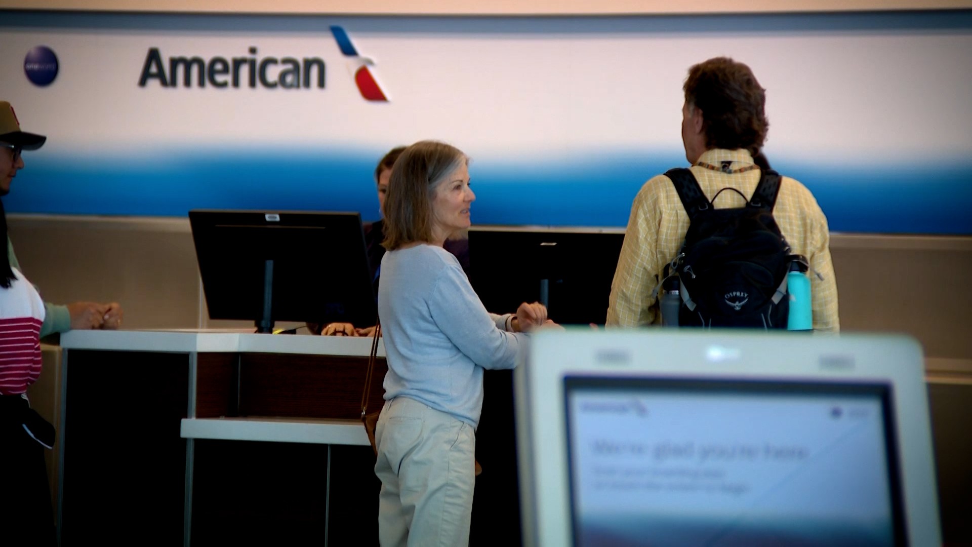 An American Airlines counter at Salt Lake International Airport.