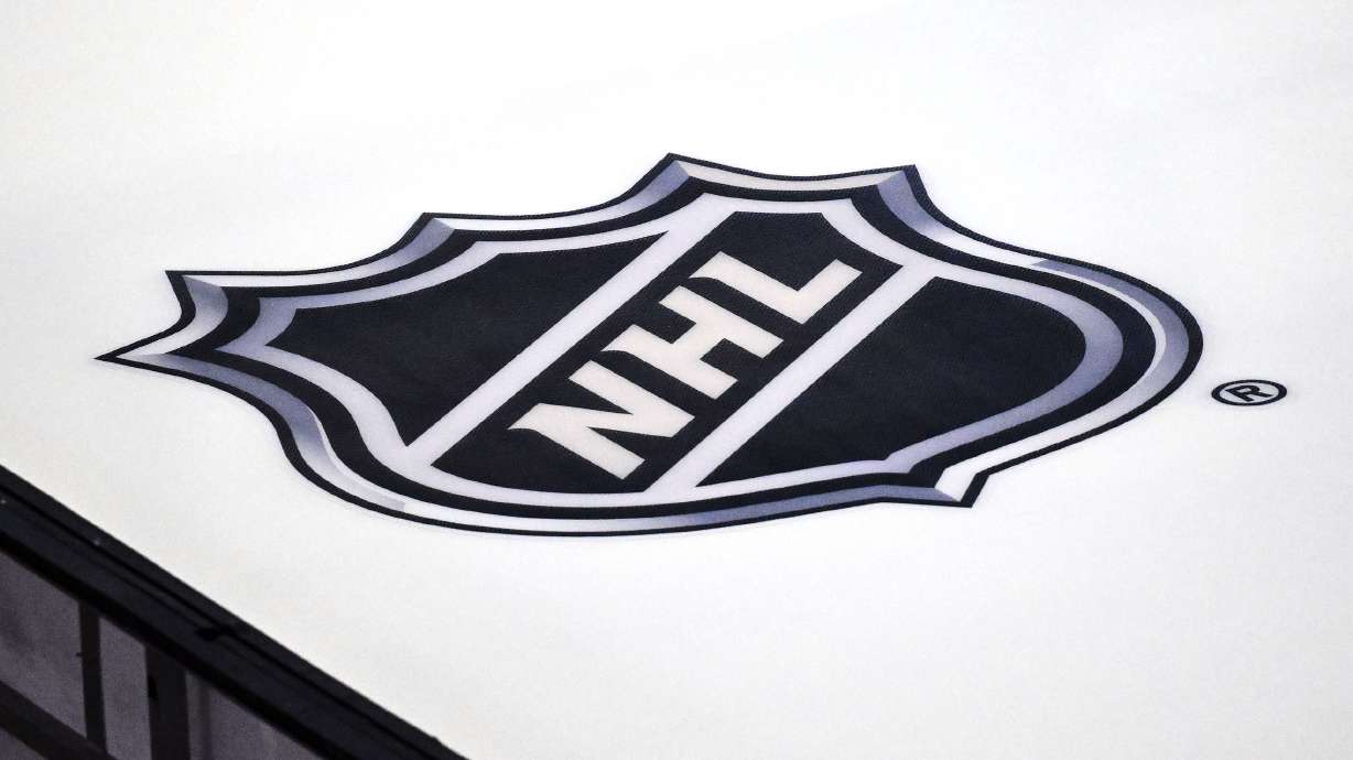 The Delta Center ice prior to Ryan Smith, co-founder and chairman of Smith Entertainment Group, Ashley Smith, co-founder of Smith Entertainment Group, and NHL commissioner Gary Bettman gathering in Salt Lake City to announce that the NHL would be coming to Utah on Friday, April 18, 2024.