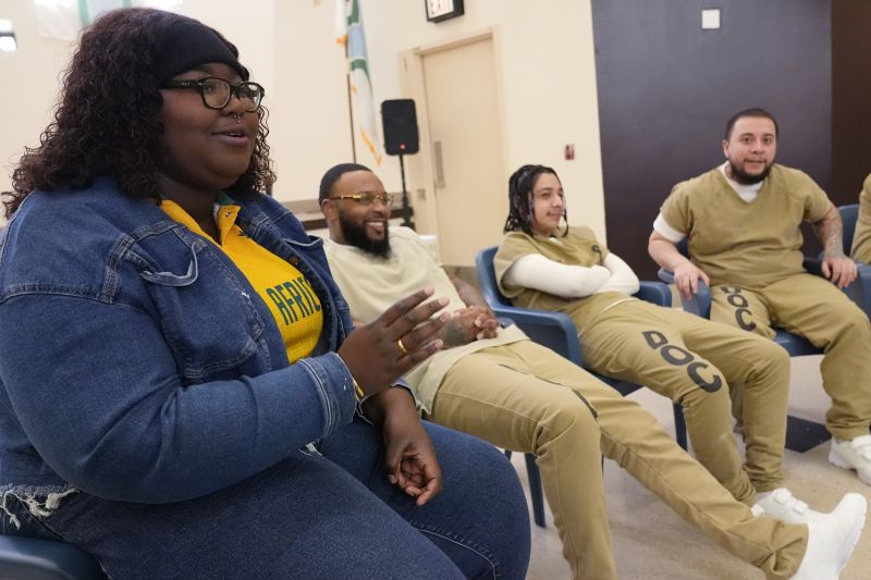 DePaul student Nana Ampoto talks during a book club at Department Of Corrections Division 11 in Chicago, Monday.