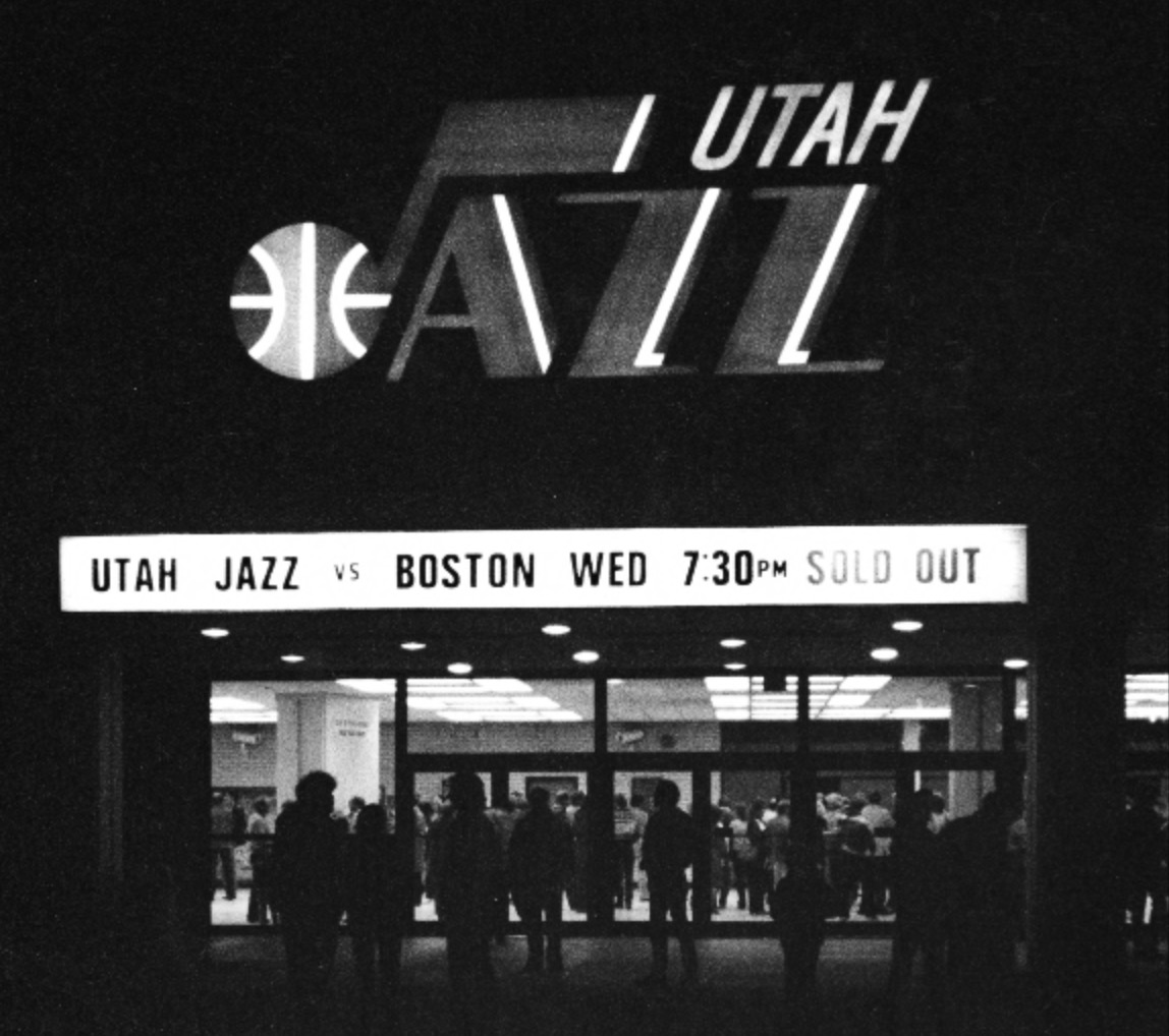 The exterior of the Salt Palace before a sold out Utah Jazz game against the Boston Celtics in the 1980s.