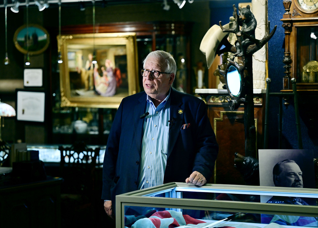 Historian Ronald L. Fox talks about the significance of the document that made Utah a state being acquired and shown at Anthony’s Fine Art & Antiques in Salt Lake City on Monday.