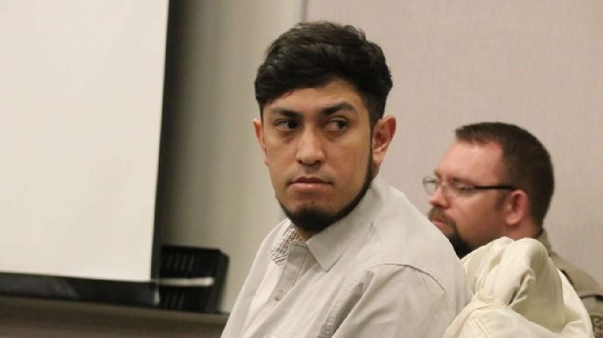 Defendant Miguel Gomez looks at family members shortly after his three-day jury trial in Cedar City, April 17. He was accused of sexually assaulting a coworker in 2021.