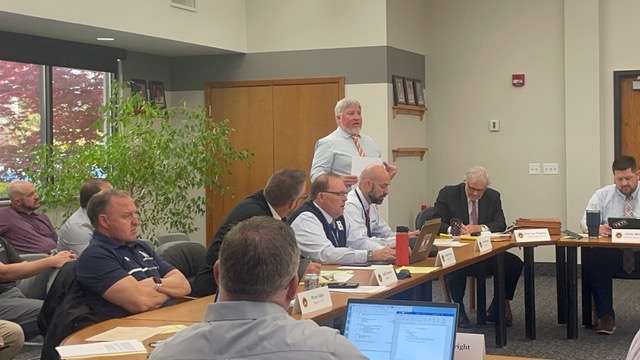 Judge Memorial Principal Patrick Lambert speaks against new F1 visa eligibility changes in Wednesday’s Utah High School Activities Association executive committee meeting Wednesday in Midvale.